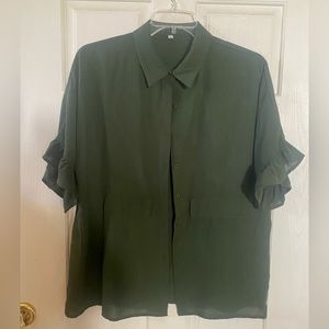 Cute Boxy green collar button Dow top size xl